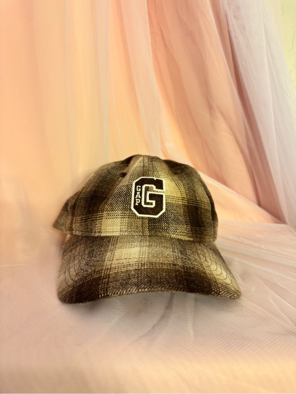 🧢GAP Womens Plaid Baseball Cap Brown/Beige Adjustable Strap Embroidered